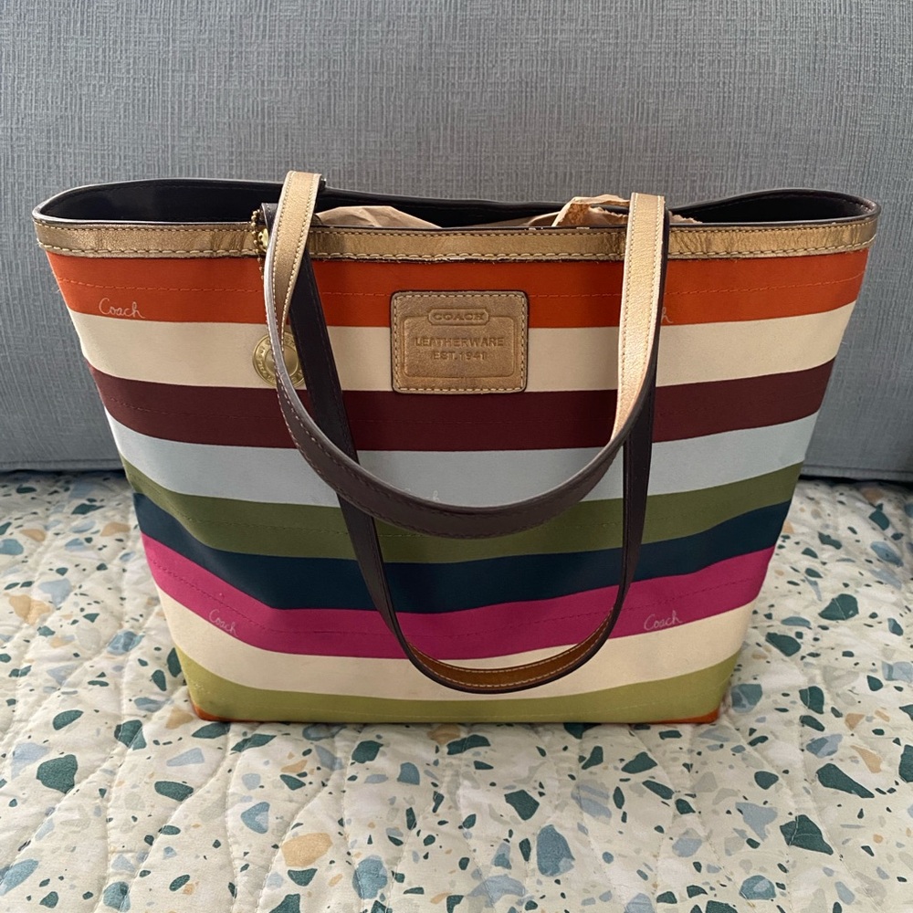 Coach Legacy Stripe 65th Anniversary Vibrant Striped Tote Bag